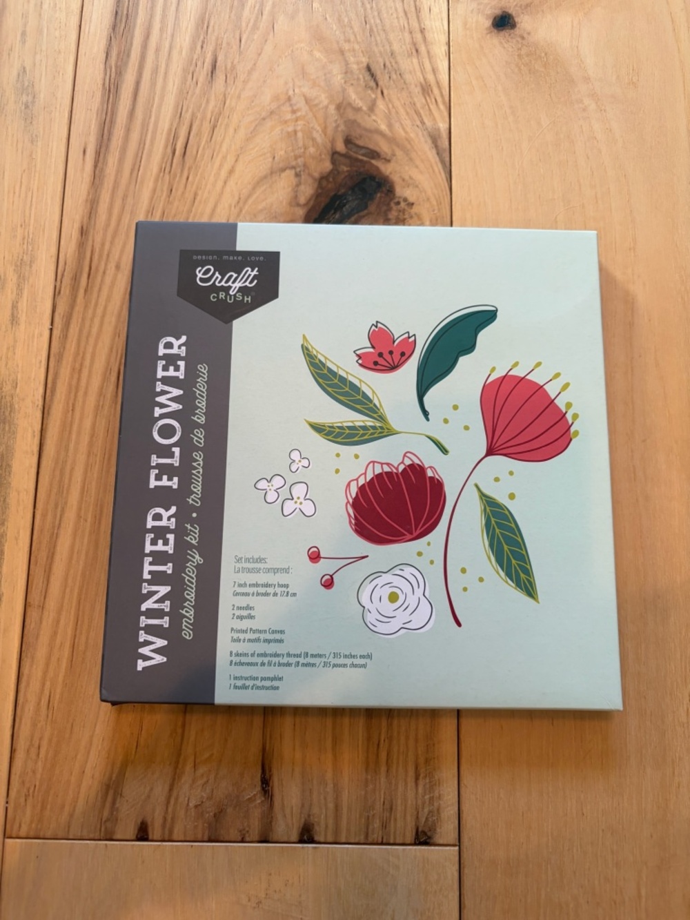 NEW Craft Crush Winter Flower Embroidery Kit Hoop Needle Thread DIY